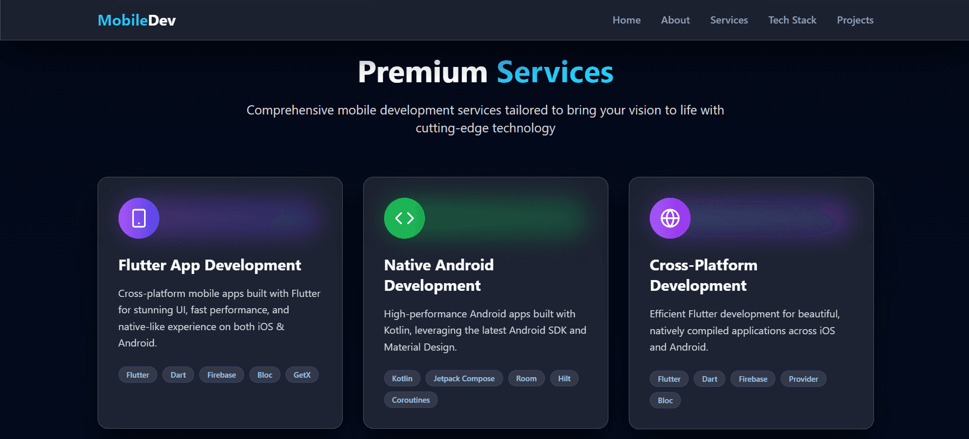 Mobile Developer Portfolio screenshot 1